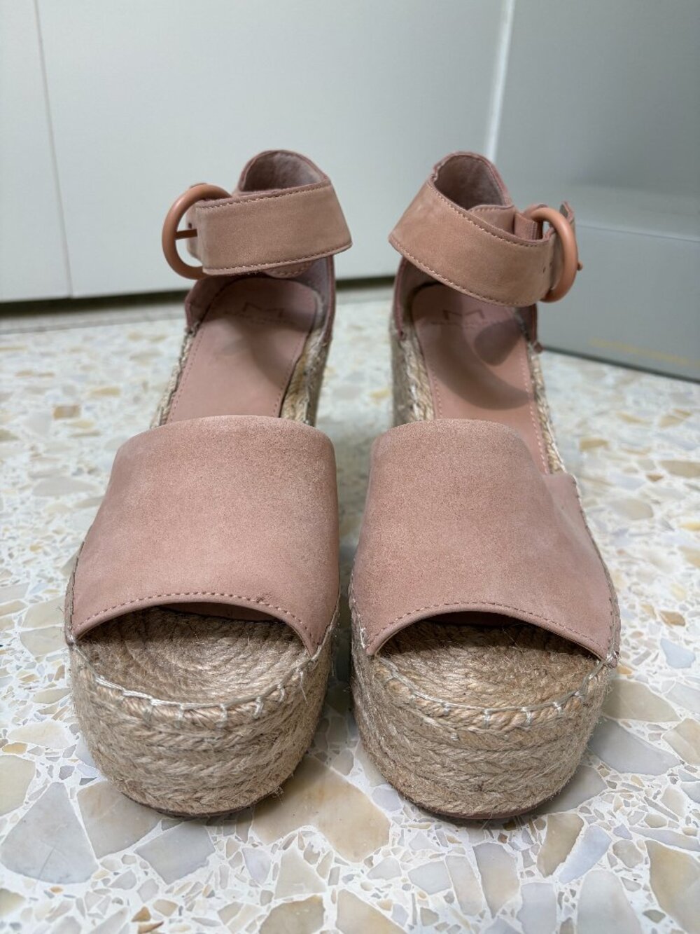 Marc Fisher Blush Pink Suede Espadrille Wedges Size 8.5